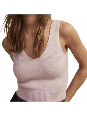 Mango Sleeveless V-Neck Beading Detail Top NWT Light Pastel Pink Purple Large